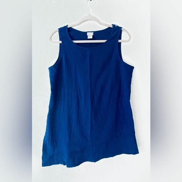 Chicos Sleeveless Cotton Asymmetrical Blue Top Size 1 - Picture 2 of 6